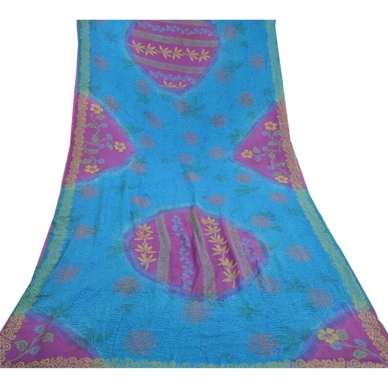 Vintage Sari 100% Pure Georgette Silk Blue Sarees Printed 5Yd Fa Vintage Sari 100% Pure Georgette Silk Blue Sarees Printed 5Yd Fa