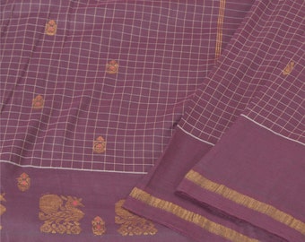 KreatvKraft Vintage Sari Cotton Purple Sarees Woven Zari Peacock 5yd Craft Fabric