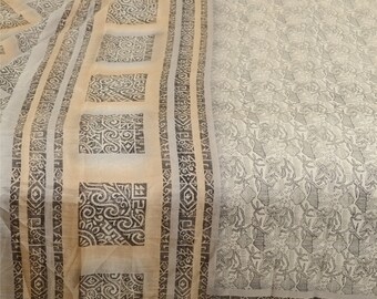 Vintage Sari 100% Pure Silk Sarees From India Ivory Printed 5yd Craft Fabric