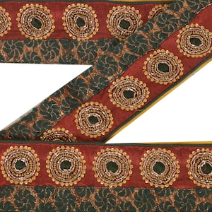 Vintage Saree Border 1 Yd 2.5"W Maroon Art Silk Hand Embroidered Dabka Woven Indian Sari Trim Sewing Maroon Saree Decor Lace KreatvKraft image 1