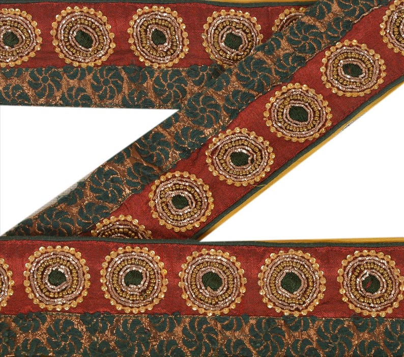 Vintage Saree Border 1 Yd 2.5"W Maroon Art Silk Hand Embroidered Dabka Woven Indian Sari Trim Sewing Maroon Saree Decor Lace KreatvKraft image 1