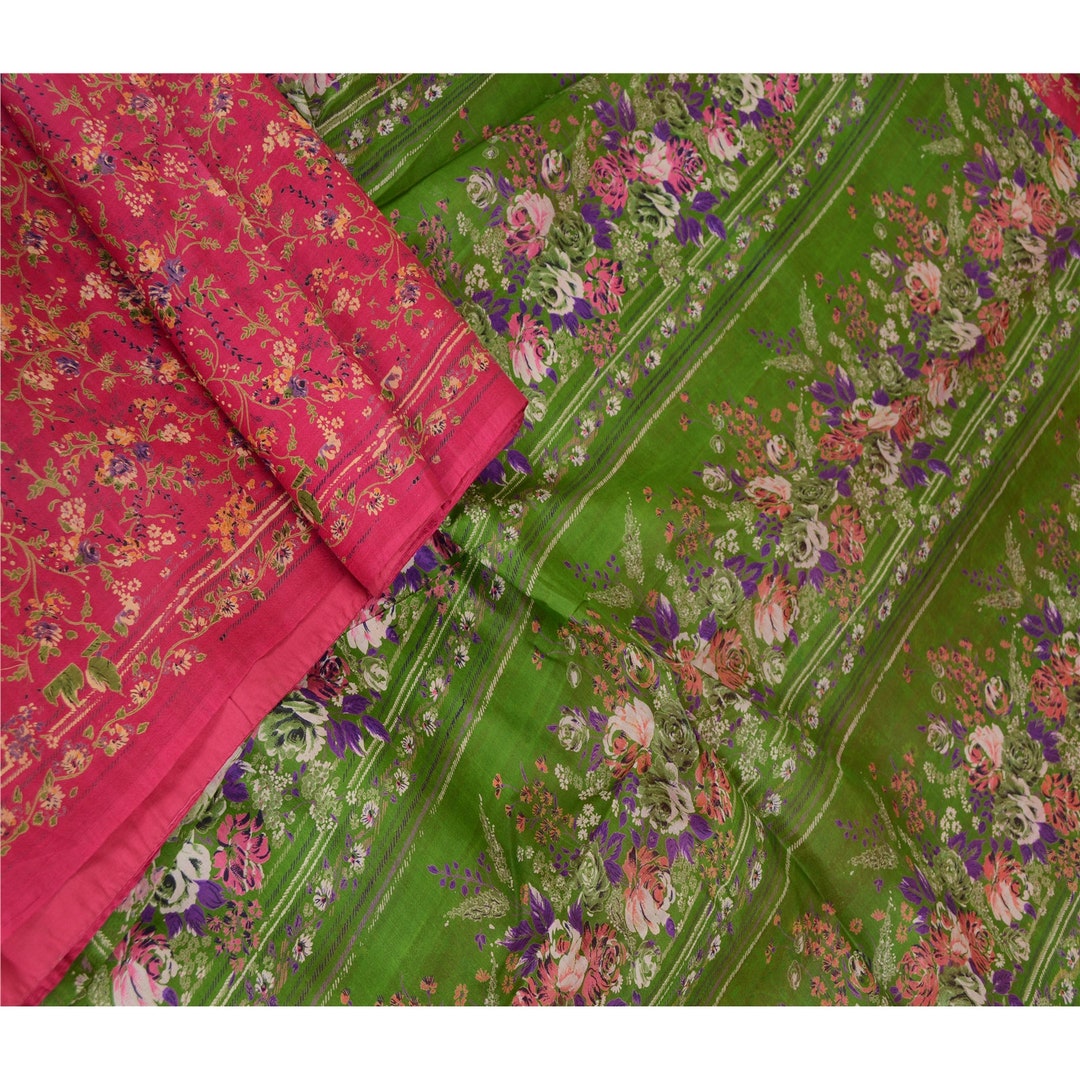 Vintage Sari 100 Pure Silk Sarees Pink Printed 5yd Floral Etsy