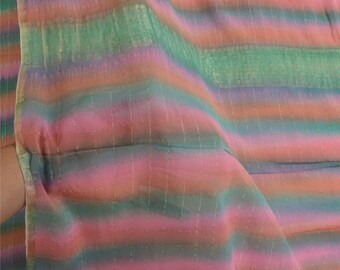 KreatvKraft  Vintage Sari 100% Pure Georgette Silk Sarees Pink/Green Woven 6YD Craft Fabric