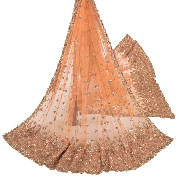 KK Vintage Dupatta Long Stole Ooak Pink Hand Embroidered Bagh Phulkari