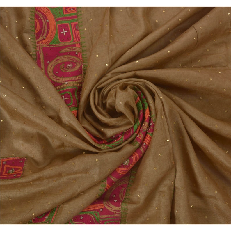 KK Vintage Green Saree 100/% Pure Silk Hand Beaded Sari Craft Fabric Premium 5 Yard