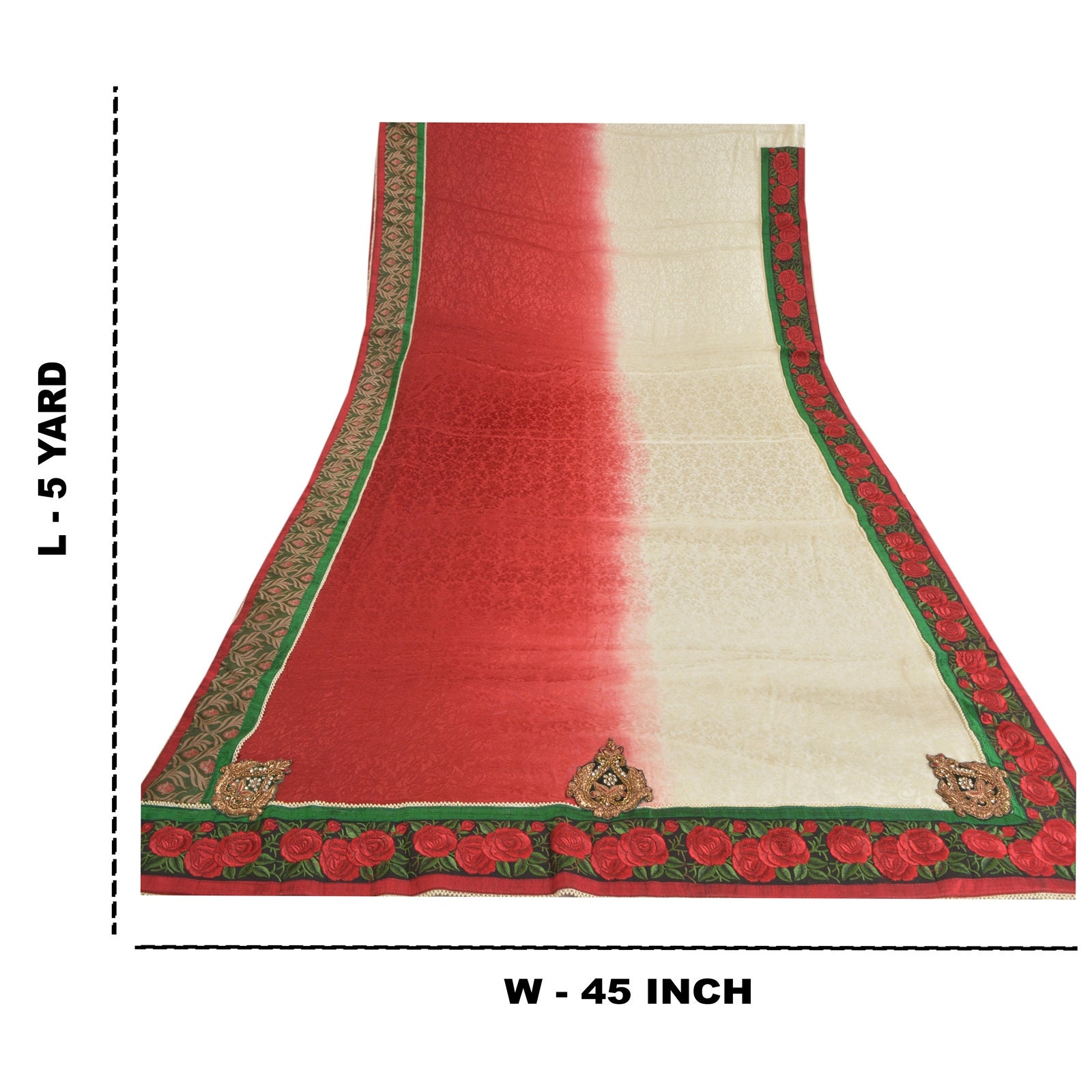 KreatvKraft ヴィンテージサリー ブレンドシルク アイボリー＆レッド