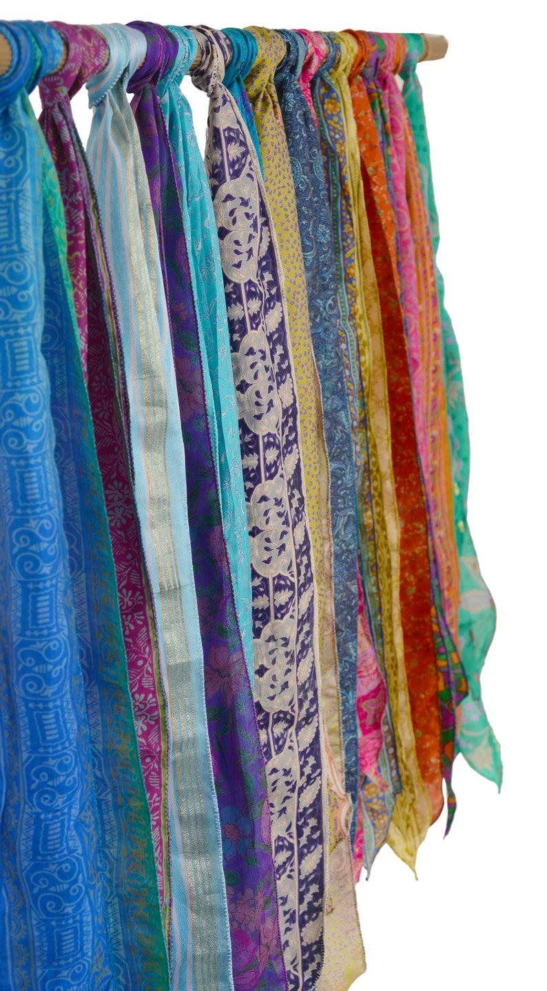 Wholesale Lot Of Vintage Pure Silk Recycle Sari Sashes Head Wrap Neck Tie Scarf Silk Belt and Sashes Soft Fabric-Crafting Use Silk Sashes image 4