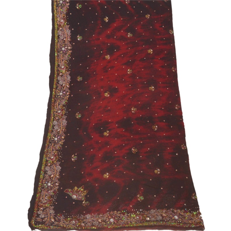 Dye KK Vintage Dupatta Long Stole Pure Chiffon Silk Red Hand Beaded Tie