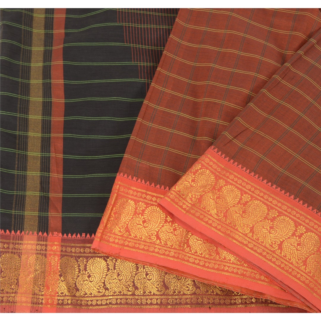 Brown - 2pc Unstitched Kandangi Chettinad Cotton Dress Material 13