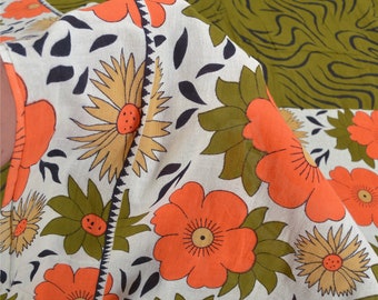 KreatvKraft Vintage Sari 100% Pure Cotton Sarees Green/Ivory Printed 5Yd Craft Fabric
