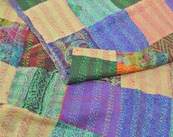 Vintage Dupatta Long Stole Pure Silk Multicolor Hand Embroidered Kantha Bengal Of India  Heritage Textile Women Traditional KreatvKraft