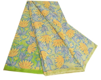 Vintage Sari 100% Pure Crepe Silk Sarees Green Indian Printed 5yd Craft FabricBy KreatvKraft