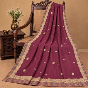 Hand Embroided Patchwork Pre Stitched Lehenga Saree Pure Georgette Silk Purple 5Yd Sari Craft Fabric Material For DIY Project by KreatvKraft