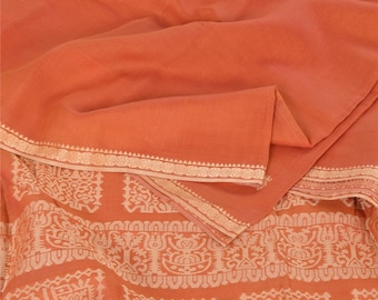 Saris vintage 100% algodón puro, saris indios color coral, tela étnica tejida de 5 yardas para manualidades. Crea pareos, bufandas o estolas reciclados. KreatvKraft