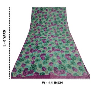 Vintage Saree Blend Crepe Green & Pink Digital Printed Saree 6Yd Craft Fabric For Crafting, Upcycling, or Even Wearing KreatvKraft image 5