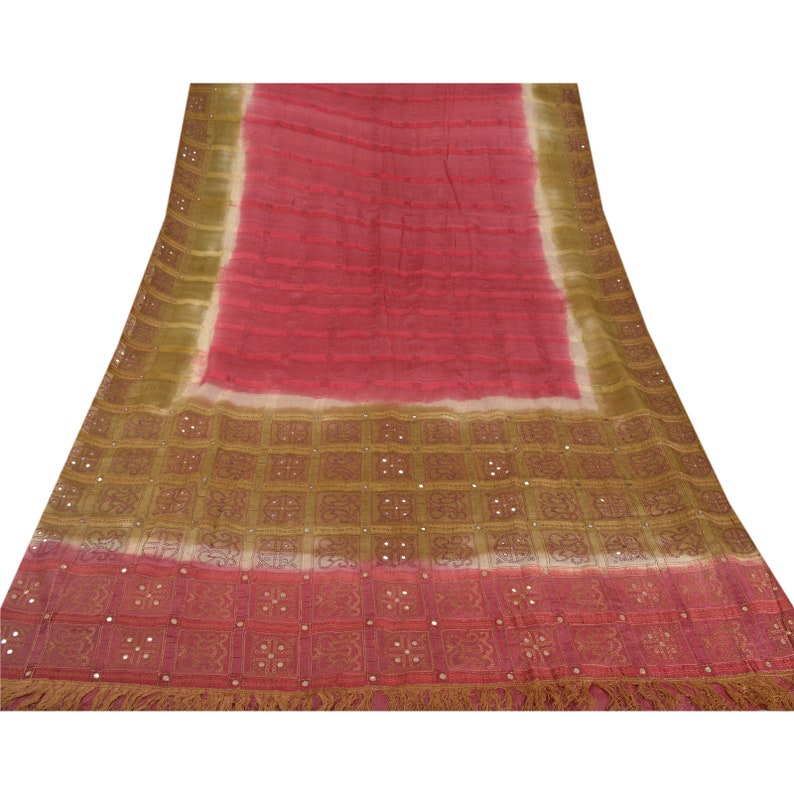 KK Vintage Saree 100/% Pure Silk Hand Embroidery Pink Craft Fabric Sari Premium 5 Yard