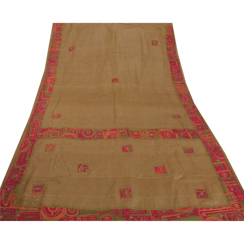 KK Vintage Green Saree 100/% Pure Silk Hand Beaded Sari Craft Fabric Premium 5 Yard