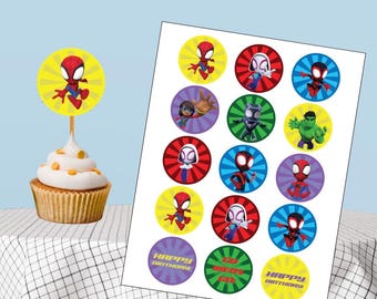 Topper per cupcake modificabile Spidey e i suoi fantastici amici - download immediato