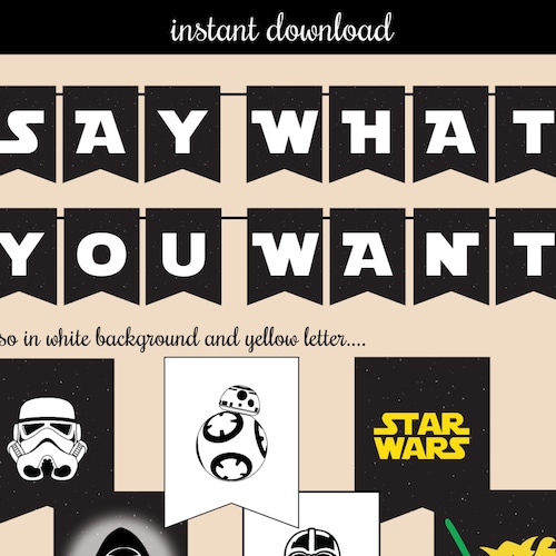 Star Wars Banner Printable ALL LETTERS 3 Design Instant - Etsy
