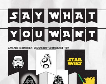 Banner di Star Wars stampabile TUTTE LE LETTERE PICCOLE (3 Design) - download immediato