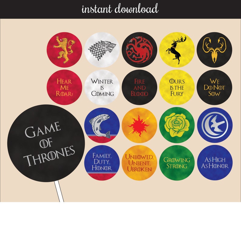 Game of Thrones Cupcake Topper instant download | Etsy