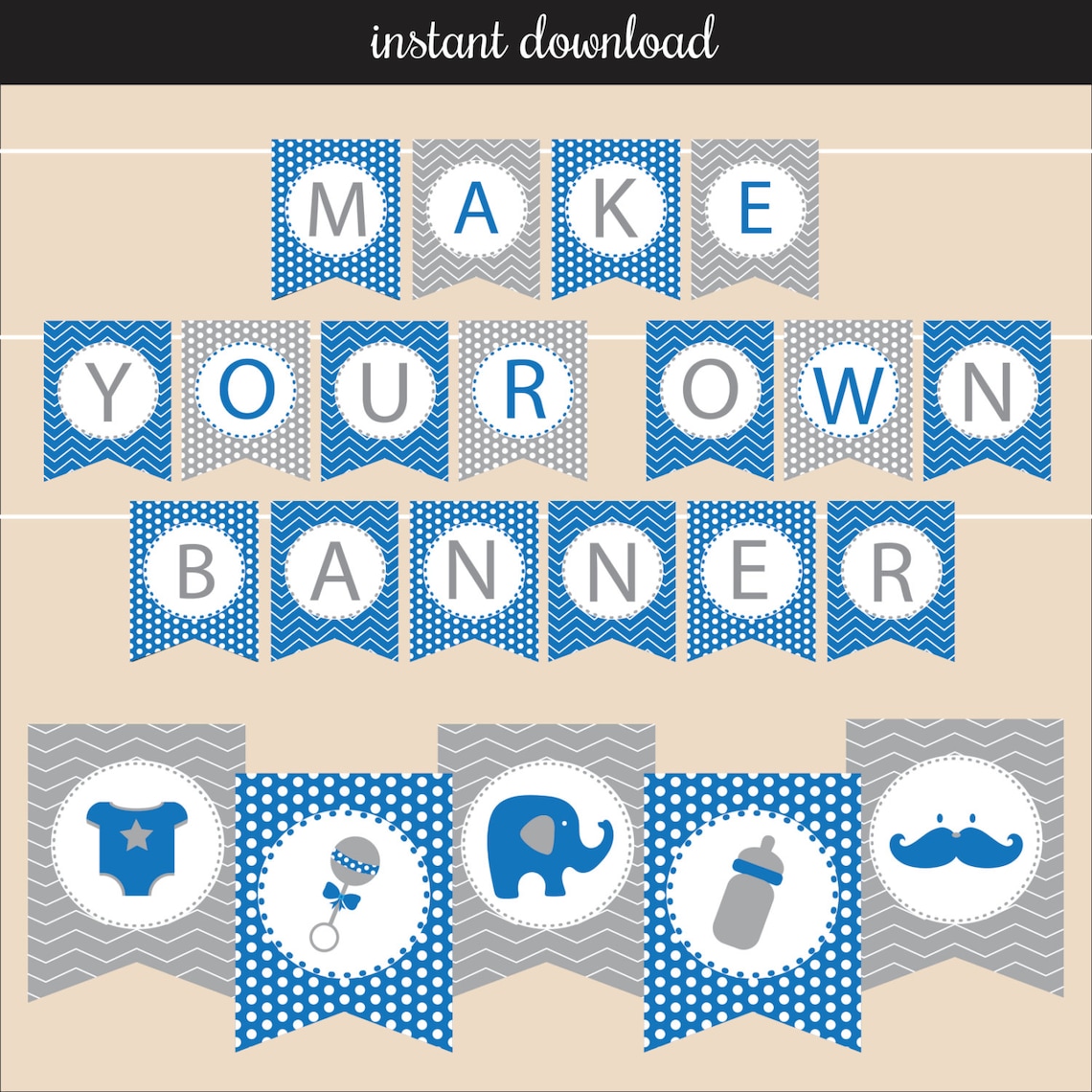 Baby Shower/ New Baby Banner ALL LETTERS Instant Download Etsy