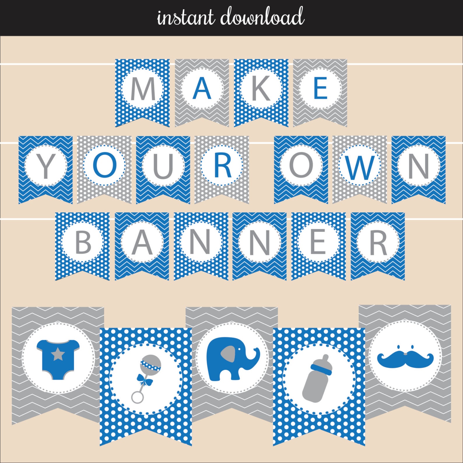 Baby Shower/ New Baby Banner ALL LETTERS Instant Download Etsy