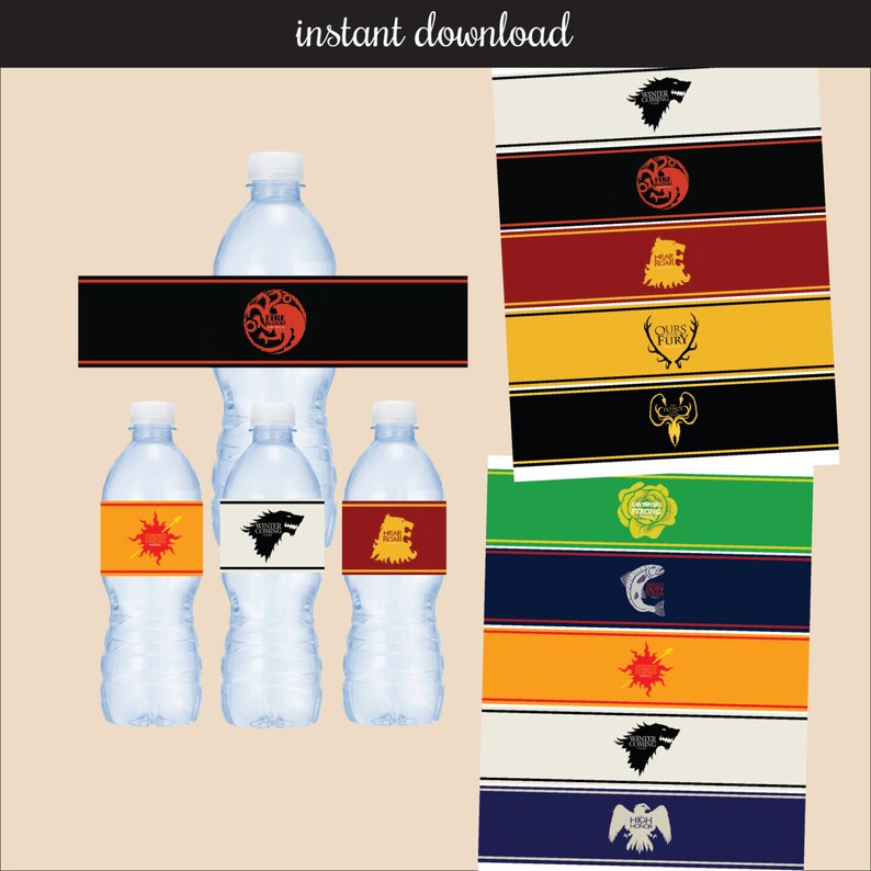 Game of Thrones water bottle label instant download | Etsy