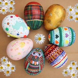 Handmade Easter Egg Decor, Hand painted paper mache large eggs