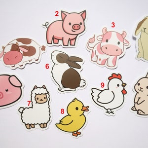 May include: Ten colorful cartoon animal stickers, including a pig, cow, rabbit, chicken, and llama. The stickers are perfect for adding a touch of whimsy to your planner, laptop, or water bottle.