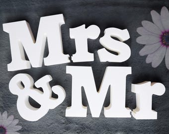 Letrero de mesa con letras independientes para Sr. y Sra. impreso en 3D, decoración de mesa de boda con temática personalizada