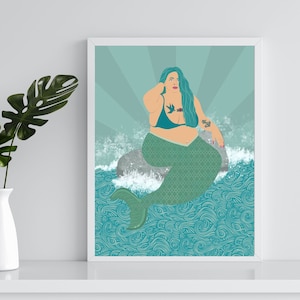 Mermaid Art Print, The Sea Witch, Body Positive Art, Plus Size Art, Chubby Mermaid, Girls Room Art, Ocean Beach Decor, Mermaid Painting