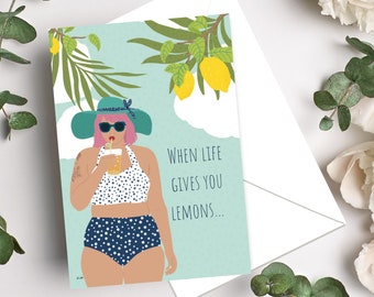 When Life Gives You Lemons Greeting Card, Inspirational Card, Encouraging Card, Funny Cards, Cards for Her, Friendship Card, Lemons, Fruit