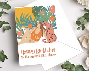 Happy Birthday Card, Bad Bitch, Funny Birthday Card, Greeting Cards, Card for her, Best Friend Birthday, Body Positive, Inspiring Women