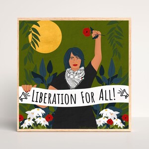 Free Palestine Art, Liberation For All, Protest Art Print, Social Justice Art Prints, Botanical Art, Keffiyeh Art, Palestinian Keffiyeh image 1