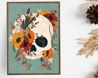 Skull Art Print, Autumn Decor, Fall Art Prints, Día de los muertos, Botanical Art, Skull decor, Day of the Dead, Bohemian Wall Decor