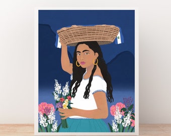 Mujer Salvadoreña, Latina Woman Art, El Salvador Art, Latin American Heritage Month, Latinx, Spanish Art, Travel Art Print, Fine Art Prints