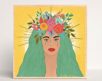 Feminist Saint Art Print, Golden Hour, Feminist Decor, Feminist Art, Frida Kahlo Art, Pop Art, Gold Art, Flowers Art, Feminist Gift Ideas