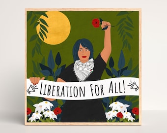 Free Palestine Art, Liberation For All, Protest Art Print, Social Justice Art Prints, Botanical Art, Keffiyeh Art, Palestinian Keffiyeh