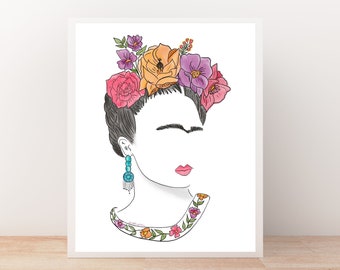 Watercolor Art Print, Frida Kahlo, Original Art, Mexican Art, Gallery Wall Prints, Minimalist Art Print, Wall Decor, Floral,