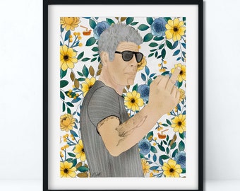 Anthony Bourdain Art Print, Giclee Art Print, Watercolor Painting, Chef, Foodie Gift, Botanical Illustration, Traveler Gift, Housewarming