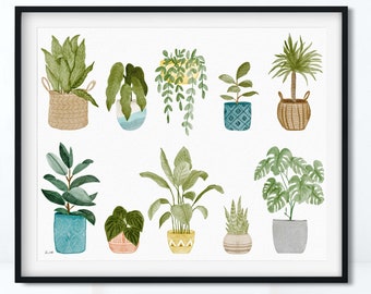 Potted Plants Art Print, Plant Lovers Gift,  Art Print,  Fine Art Print, Plants Aesthetic, Cactus Art Print, Jungle Nursery Decor