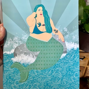 Mermaid Art Print, The Sea Witch, Body Positive Art, Plus Size Art, Chubby Mermaid, Girls Room Art, Ocean Beach Decor, Mermaid Painting image 5