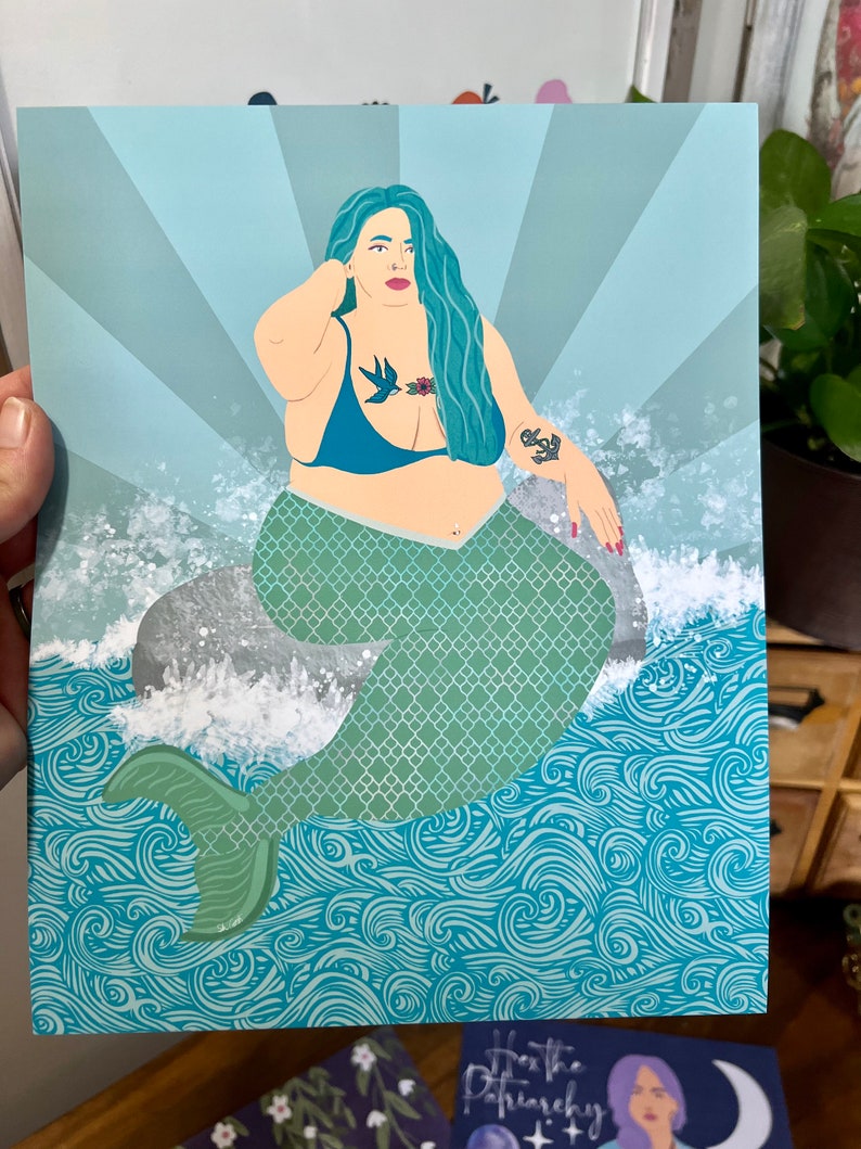 Mermaid Art Print, The Sea Witch, Body Positive Art, Plus Size Art, Chubby Mermaid, Girls Room Art, Ocean Beach Decor, Mermaid Painting image 5