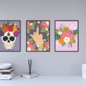 Lady Like Art Print, Pink Aesthetic, Fuck Off, Feminist Art, Typography, Floral Art, Floral illustration, Girl Power Art, Dorm Decor image 2