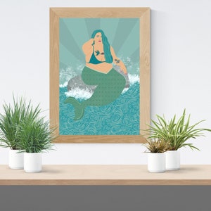 Mermaid Art Print, The Sea Witch, Body Positive Art, Plus Size Art, Chubby Mermaid, Girls Room Art, Ocean Beach Decor, Mermaid Painting image 3