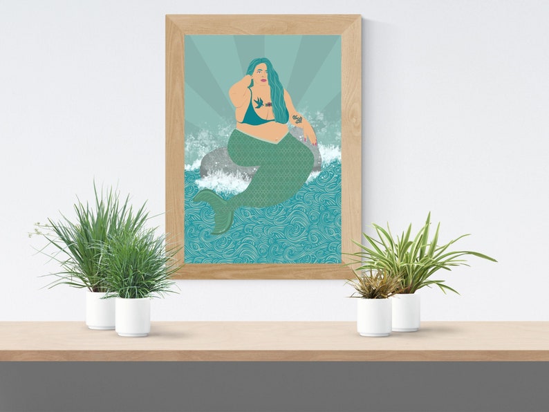 Mermaid Art Print, The Sea Witch, Body Positive Art, Plus Size Art, Chubby Mermaid, Girls Room Art, Ocean Beach Decor, Mermaid Painting image 3