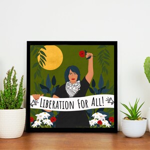 Free Palestine Art, Liberation For All, Protest Art Print, Social Justice Art Prints, Botanical Art, Keffiyeh Art, Palestinian Keffiyeh image 2