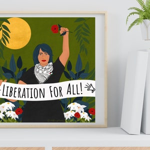 Free Palestine Art, Liberation For All, Protest Art Print, Social Justice Art Prints, Botanical Art, Keffiyeh Art, Palestinian Keffiyeh image 5