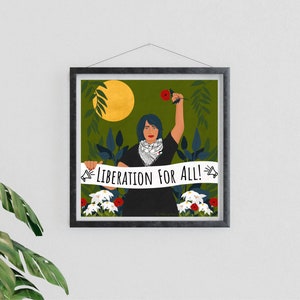 Free Palestine Art, Liberation For All, Protest Art Print, Social Justice Art Prints, Botanical Art, Keffiyeh Art, Palestinian Keffiyeh image 4